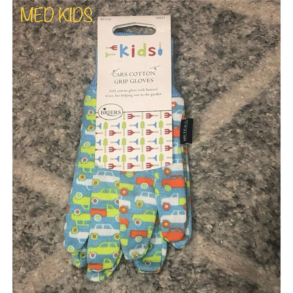 Briers Kids Cars Cotton Grip Gardening Gloves Med